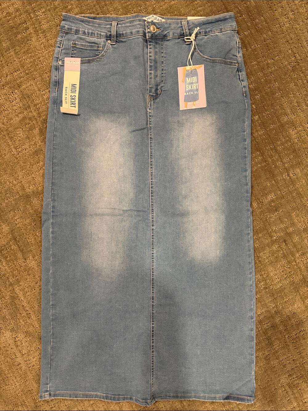 Wax Jean Midi Denim Skirt - Light Blue, 1XL
